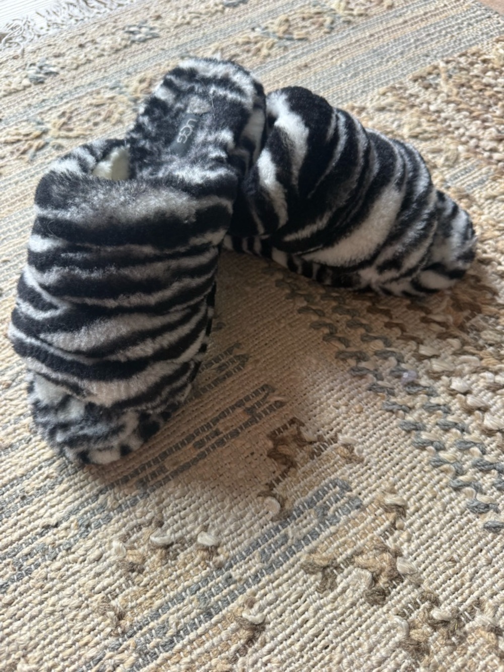 UGG Faux Fur Zebra Print Slide Slippers - Picture 5 of 8